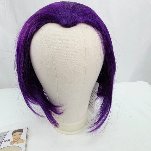 Dark Purple Short Bob Cut With Widows Peak Wig Cosplay Halloween Costume  New - Picture 2 of 12